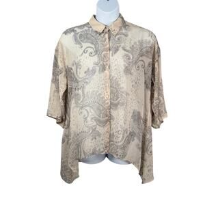 Chicos Top Womens 2 / US Large Paisley Animal Print Semi-sheer Sharkbite Hem
